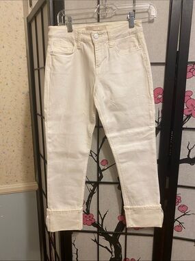 Joe's Jeans Cream Cropped High-Rise Straight Ankle Jeans